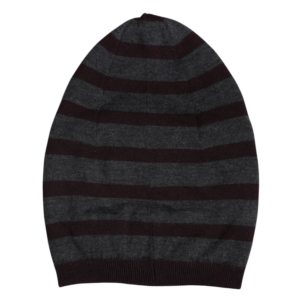 Dolce & Gabbana Gray Striped Wool Knitted Winter Beanie Hat