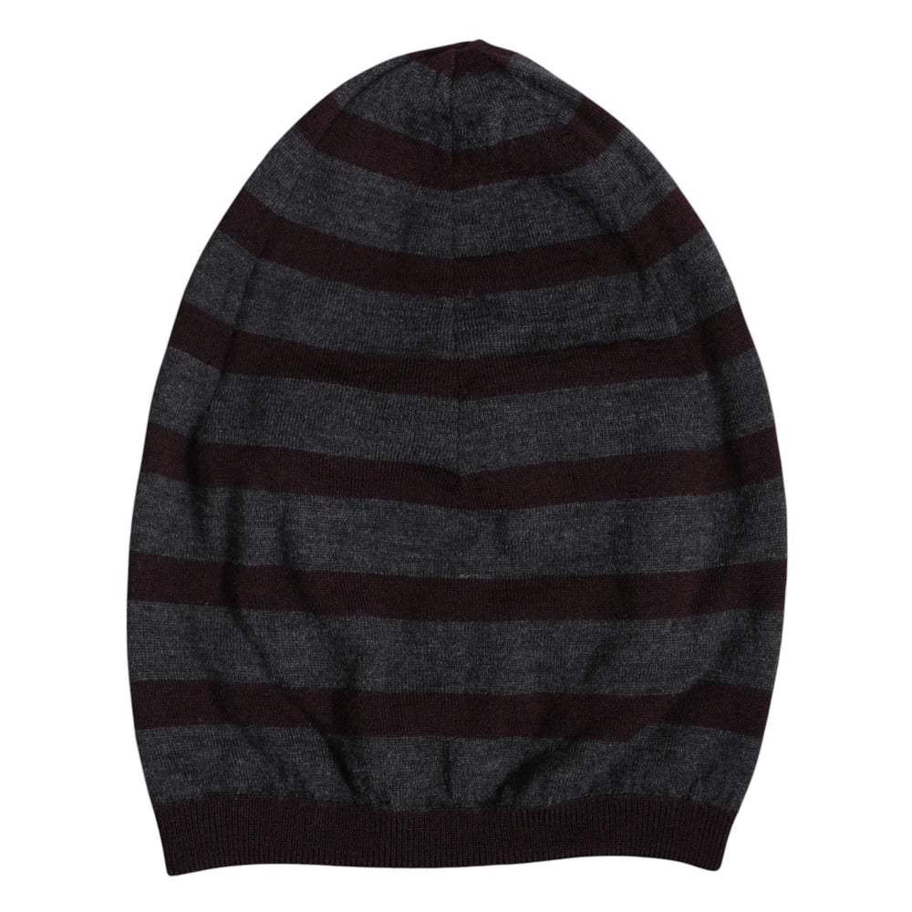 Dolce & Gabbana Gray Striped Wool Knitted Winter Beanie Hat