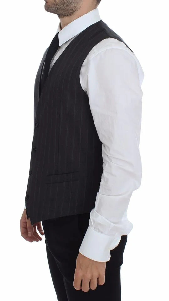 Dolce & Gabbana Gray Striped Wool Logo Vest Gilet Weste - IT48 | M - Vests
