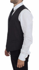 Dolce & Gabbana Gray Striped Wool Logo Vest Gilet Weste - IT48 | M - Vests
