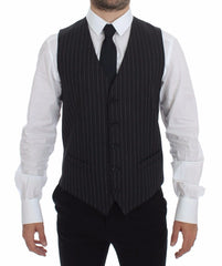 Dolce & Gabbana Gray Striped Wool Logo Vest Gilet Weste - IT48 | M - Vests