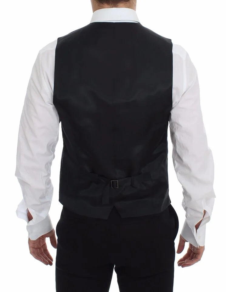 Dolce & Gabbana Gray Striped Wool Logo Vest Gilet Weste - IT48 | M - Vests