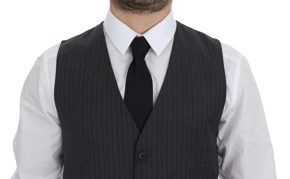 Dolce & Gabbana Gray Striped Wool Single Breasted Vest - IT48 | M - Vests