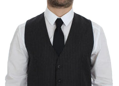 Dolce & Gabbana Gray Striped Wool Single Breasted Vest - IT48 | M - Vests