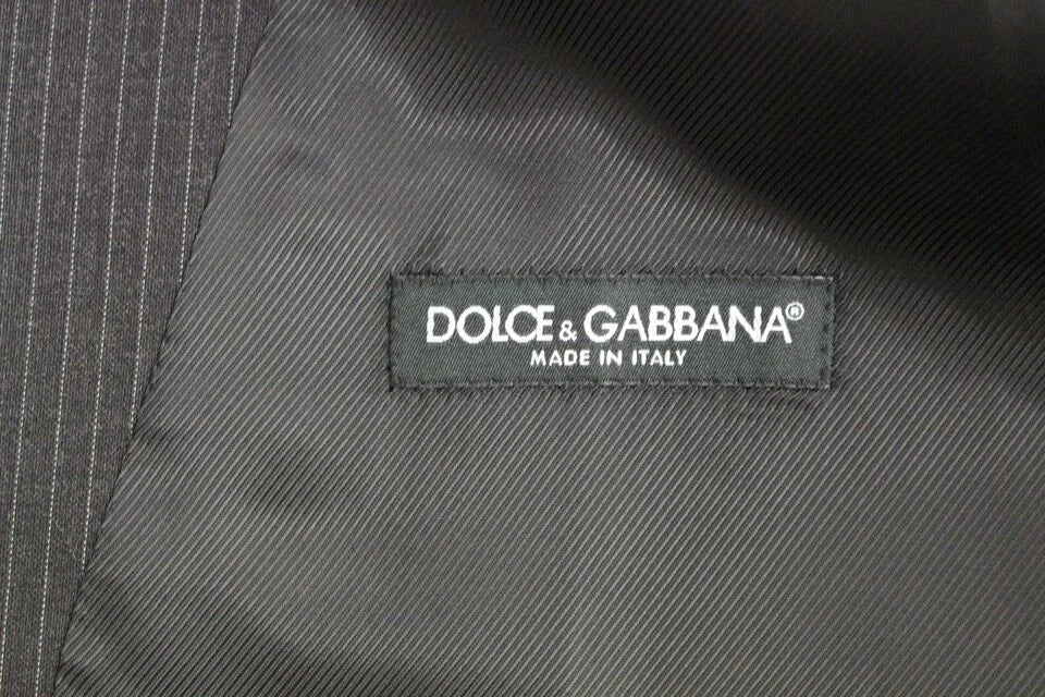 Dolce & Gabbana Gray Striped Wool Single Breasted Vest - IT48 | M - Vests