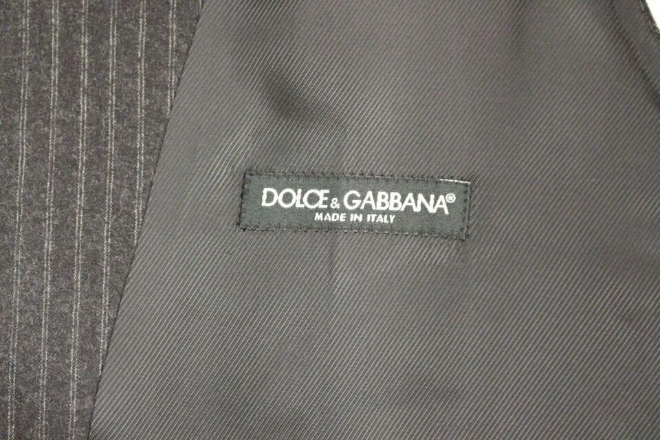 Dolce & Gabbana Gray Striped Wool Single Breasted Vest - IT48 | M - Vests