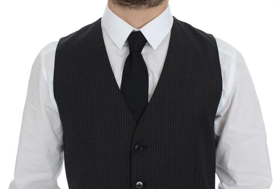 Dolce & Gabbana Gray Striped Wool Single Breasted Vest - IT48 | M - Vests