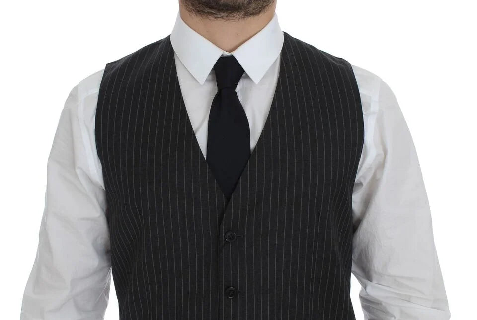 Dolce & Gabbana Gray Striped Wool Single Breasted Vest - IT48 | M - Vests
