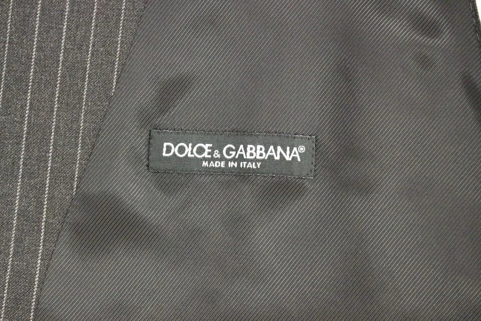 Dolce & Gabbana Gray Striped Wool Single Breasted Vest - IT48 | M - Vests