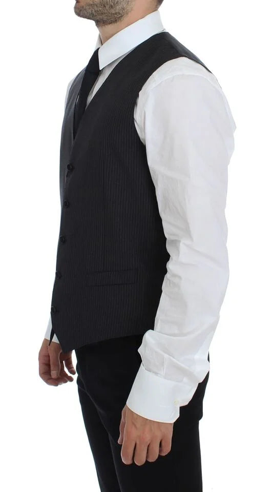 Dolce & Gabbana Gray Striped Wool Single Breasted Vest - IT48 | M - Vests
