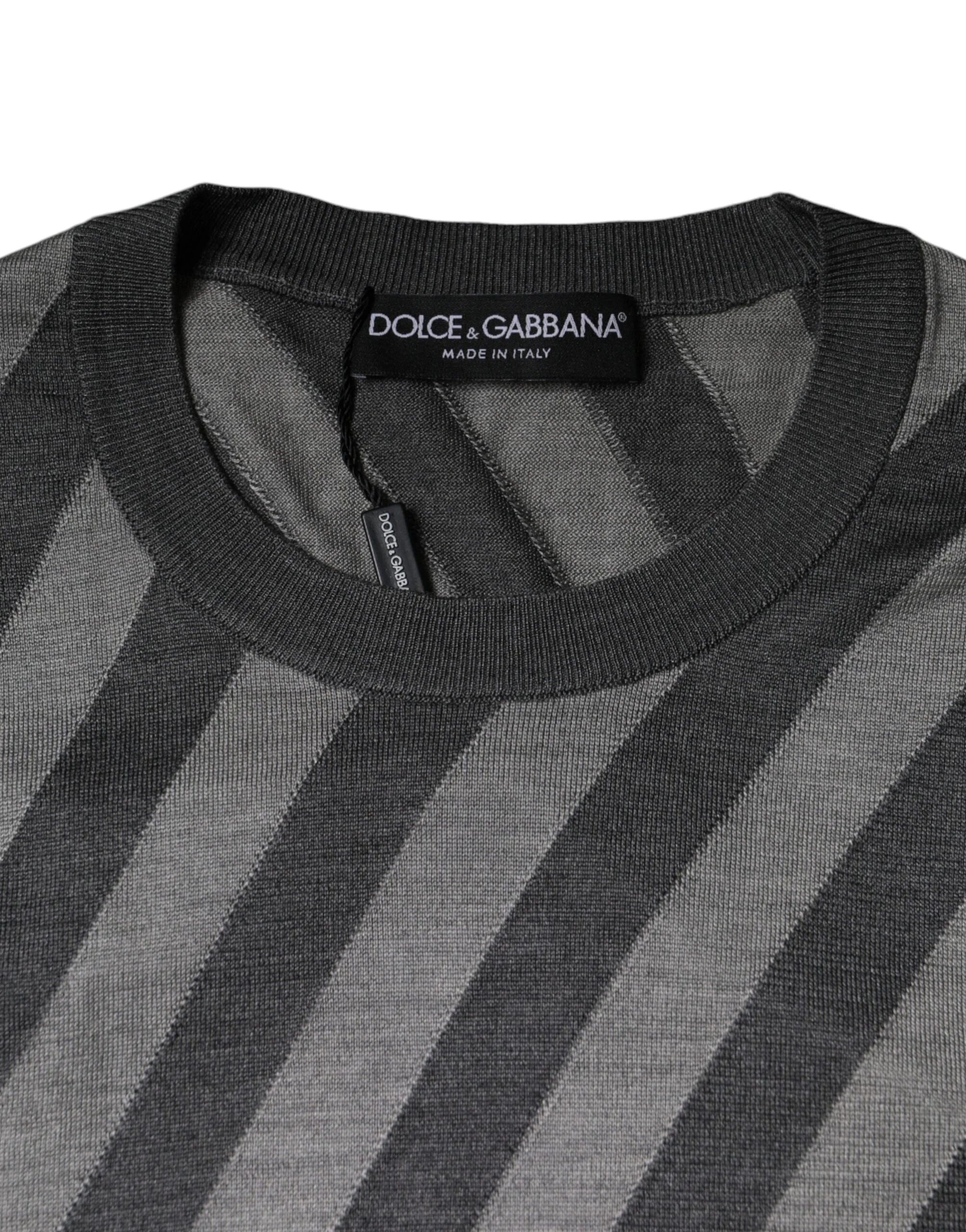 Dolce & Gabbana Gray Stripes Long Sleeve Round Neck Pullover Sweater - IT46 | S - Sweaters