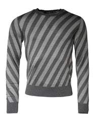 Dolce & Gabbana Gray Stripes Long Sleeve Round Neck Pullover Sweater - IT46 | S - Sweaters