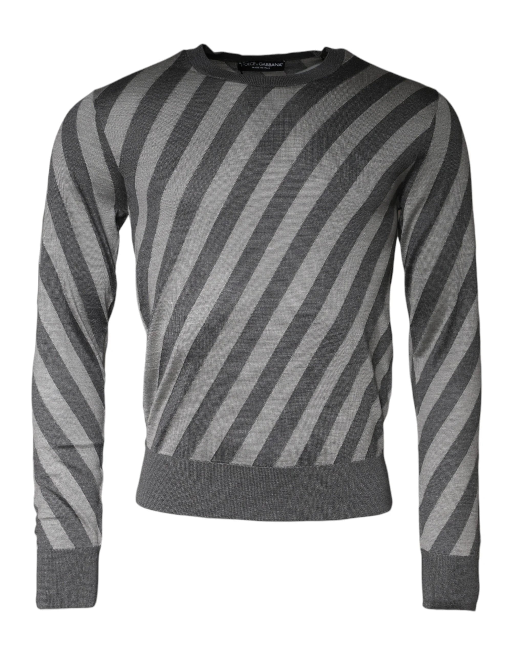 Dolce & Gabbana Gray Stripes Long Sleeve Round Neck Pullover Sweater - IT46 | S - Sweaters