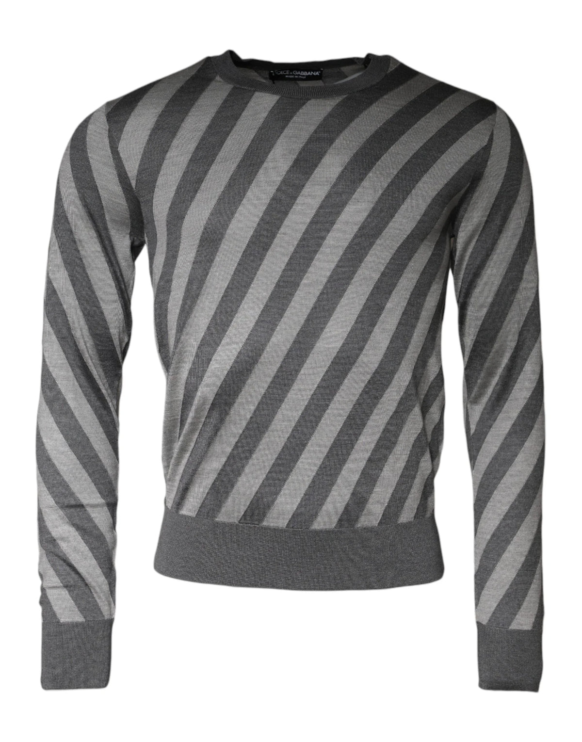 Dolce & Gabbana Gray Stripes Long Sleeve Round Neck Pullover Sweater - IT46 | S - Sweaters