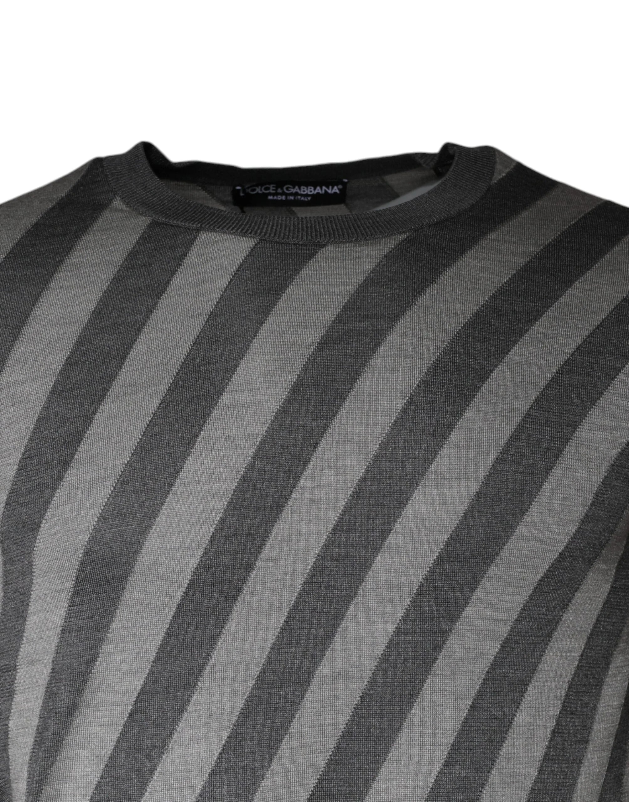Dolce & Gabbana Gray Stripes Long Sleeve Round Neck Pullover Sweater - IT46 | S - Sweaters