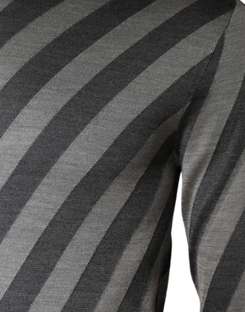 Dolce & Gabbana Gray Stripes Long Sleeve Round Neck Pullover Sweater - IT46 | S - Sweaters