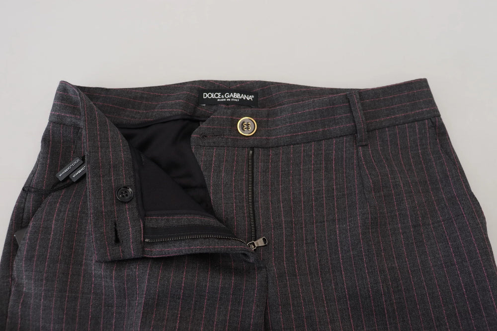Dolce & Gabbana Gray Stripes Wool Tapered Women Pants - IT38|XS - Trousers