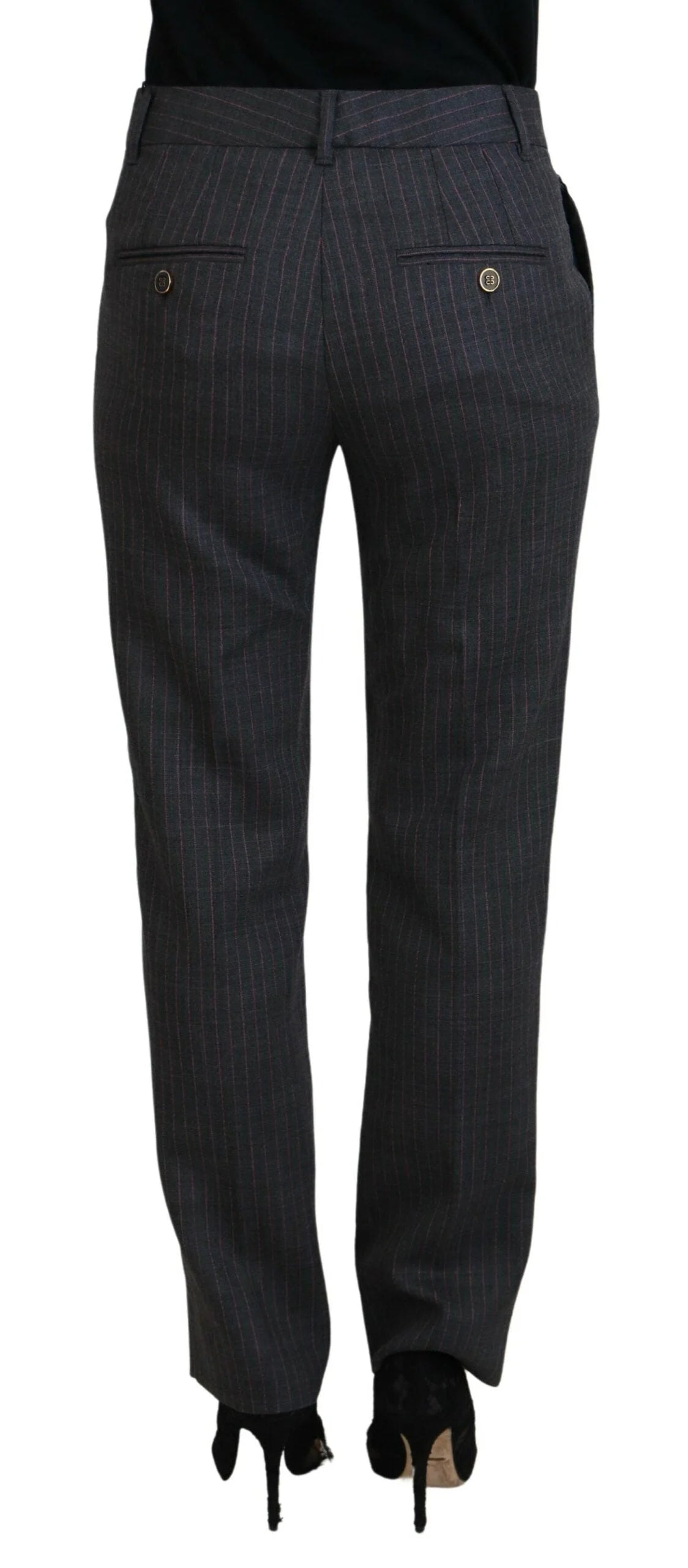 Dolce & Gabbana Gray Stripes Wool Tapered Women Pants - IT38|XS - Trousers