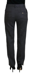 Dolce & Gabbana Gray Stripes Wool Tapered Women Pants - IT38|XS - Trousers