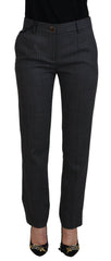 Dolce & Gabbana Gray Stripes Wool Tapered Women Pants - IT38|XS - Trousers
