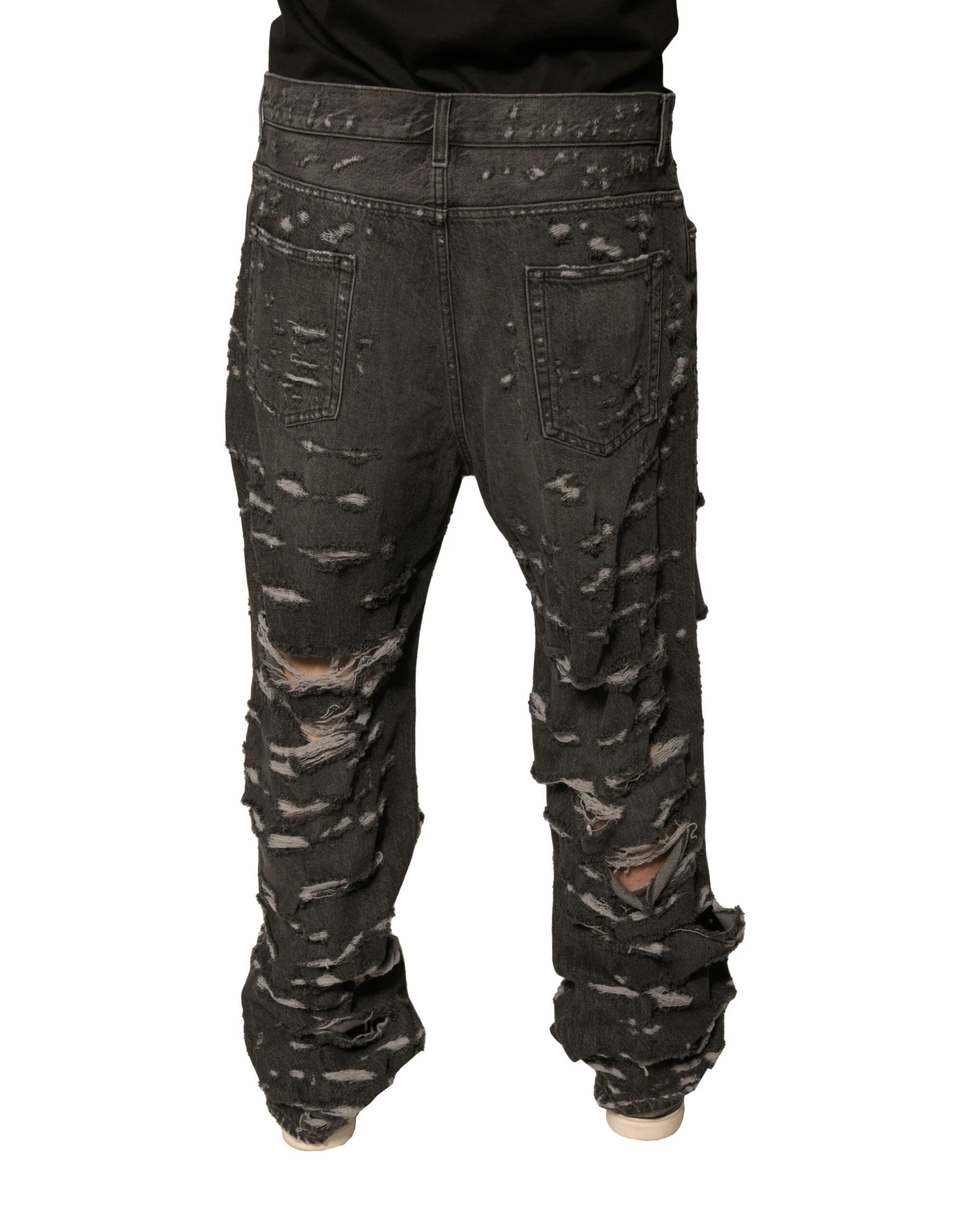 Dolce & Gabbana Gray Tattered Cotton Straight Men Denim Jeans - Jeans