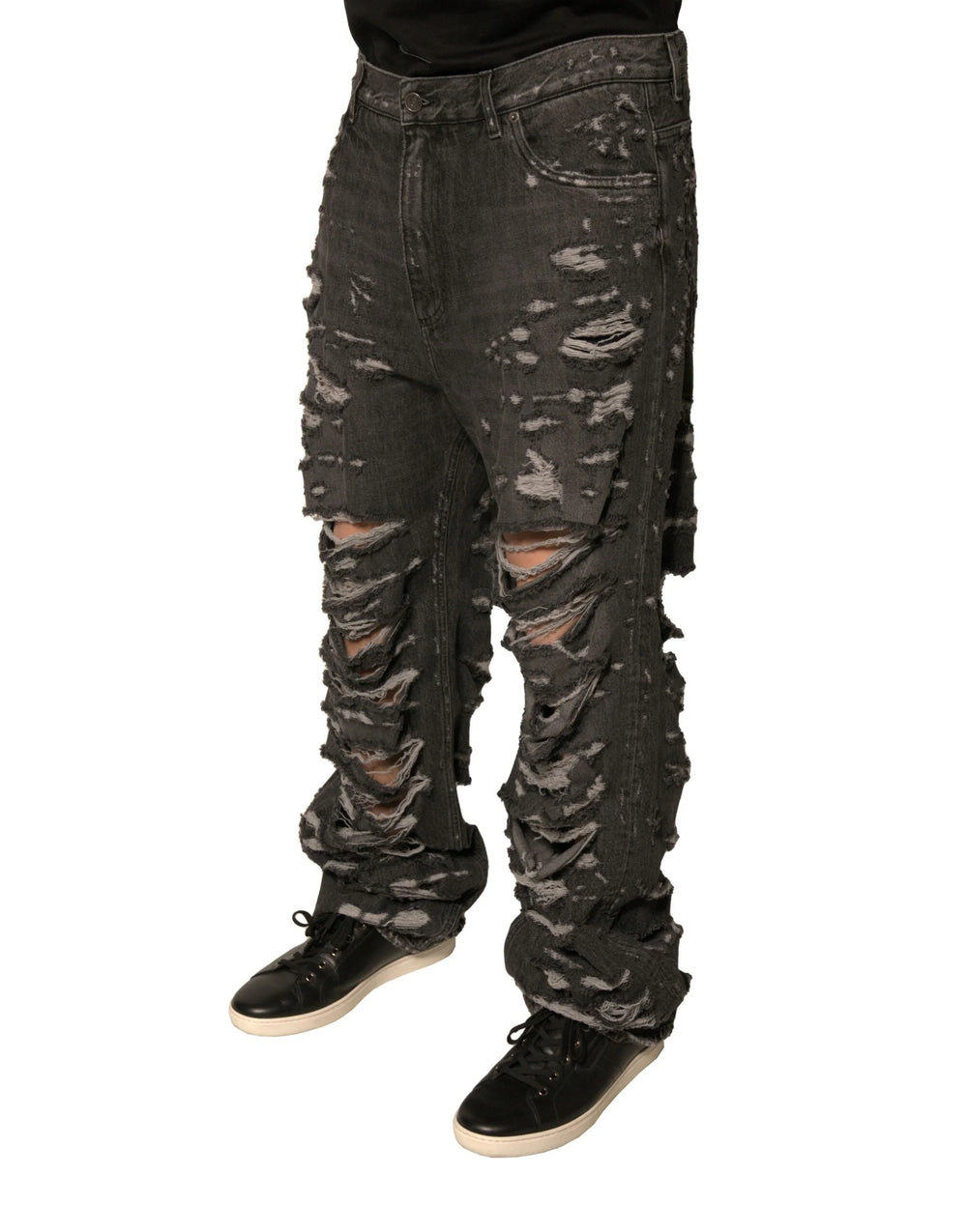 Dolce & Gabbana Gray Tattered Cotton Straight Men Denim Jeans - Jeans
