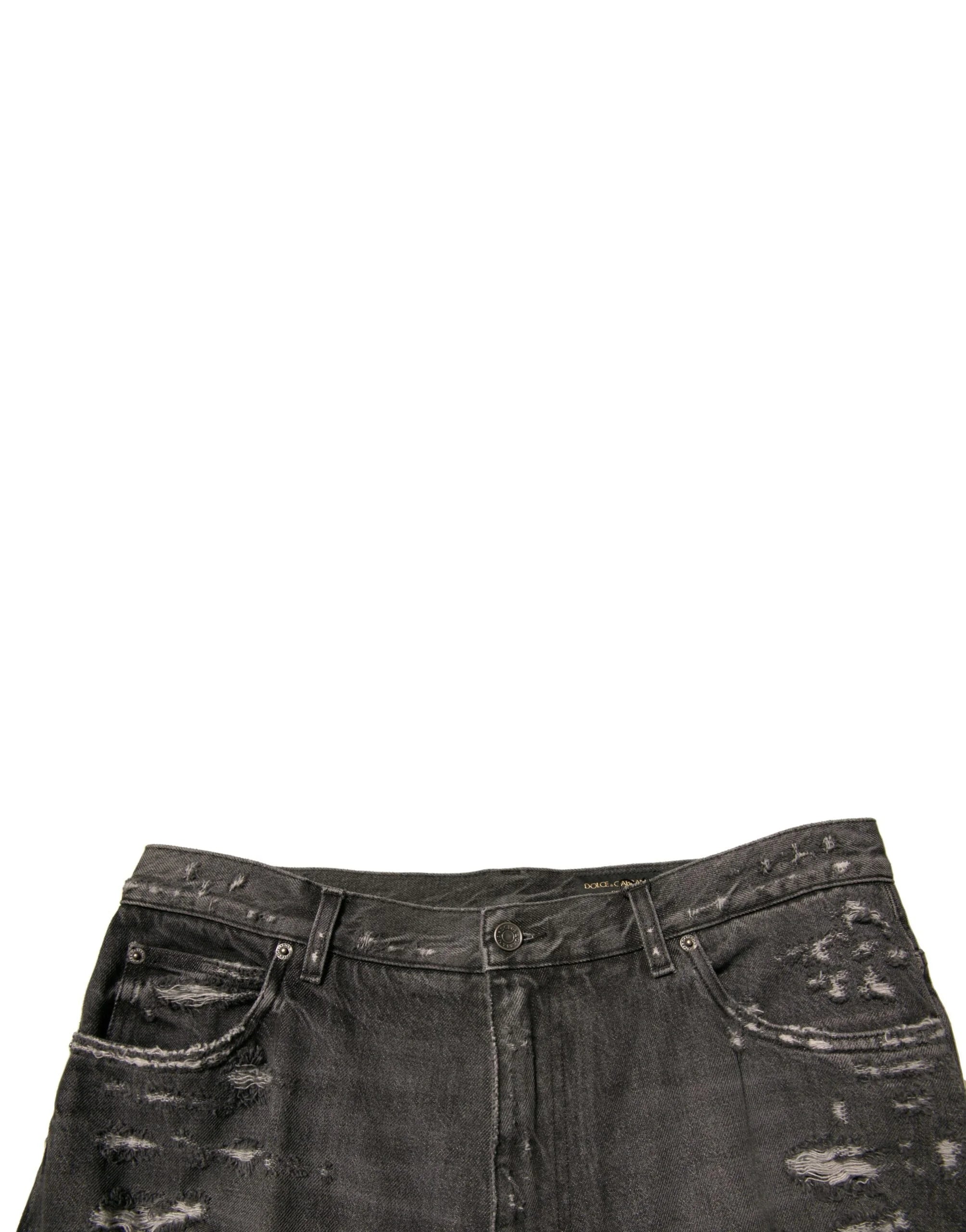 Dolce & Gabbana Gray Tattered Cotton Straight Men Denim Jeans - Jeans