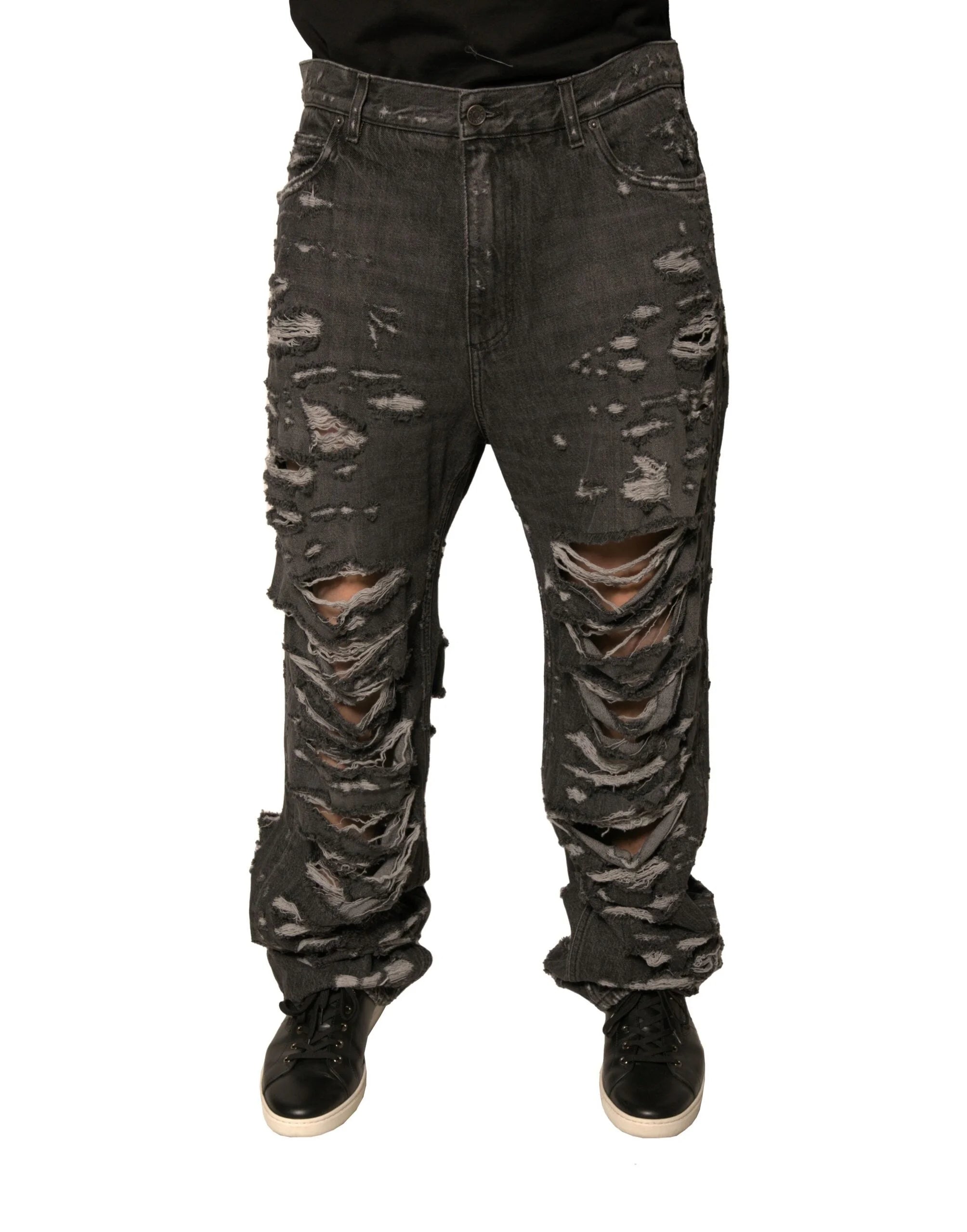 Dolce & Gabbana Gray Tattered Cotton Straight Men Denim Jeans - Jeans