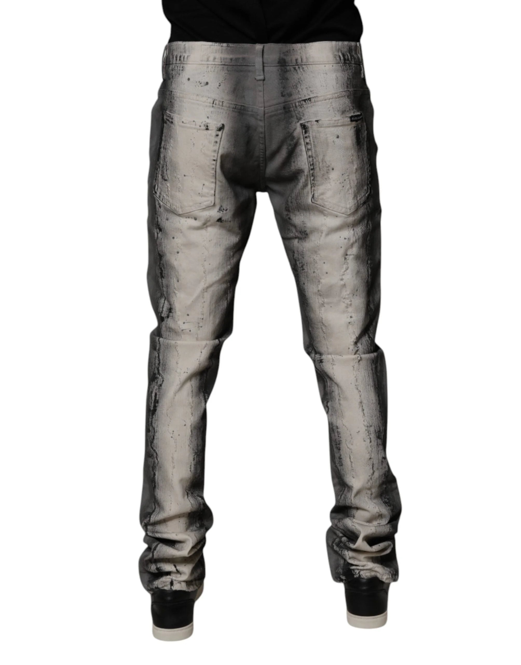 Dolce & Gabbana Gray Tie Dye Cotton Skinny Men Denim Jeans - IT48 | M - Jeans