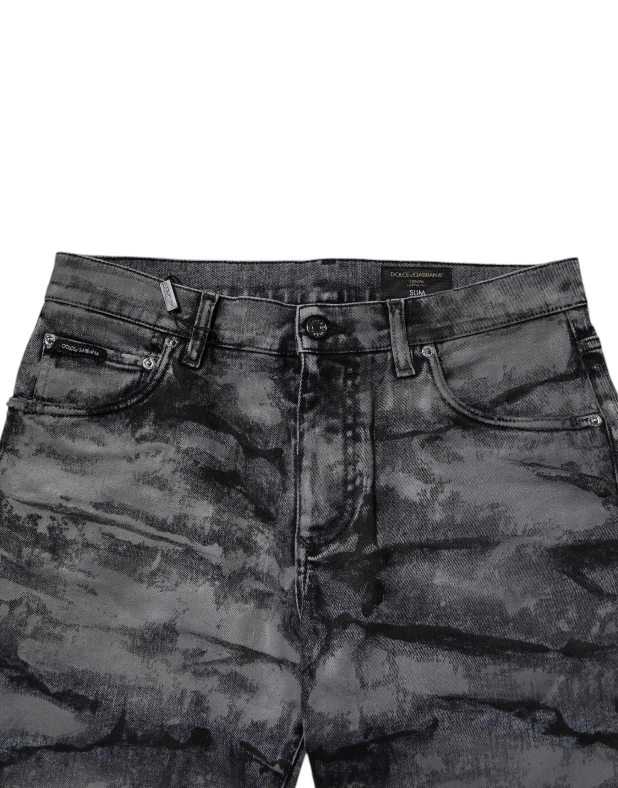 Dolce & Gabbana Gray Tie Dye Cotton Skinny Men Denim Jeans - IT48 | M - Jeans