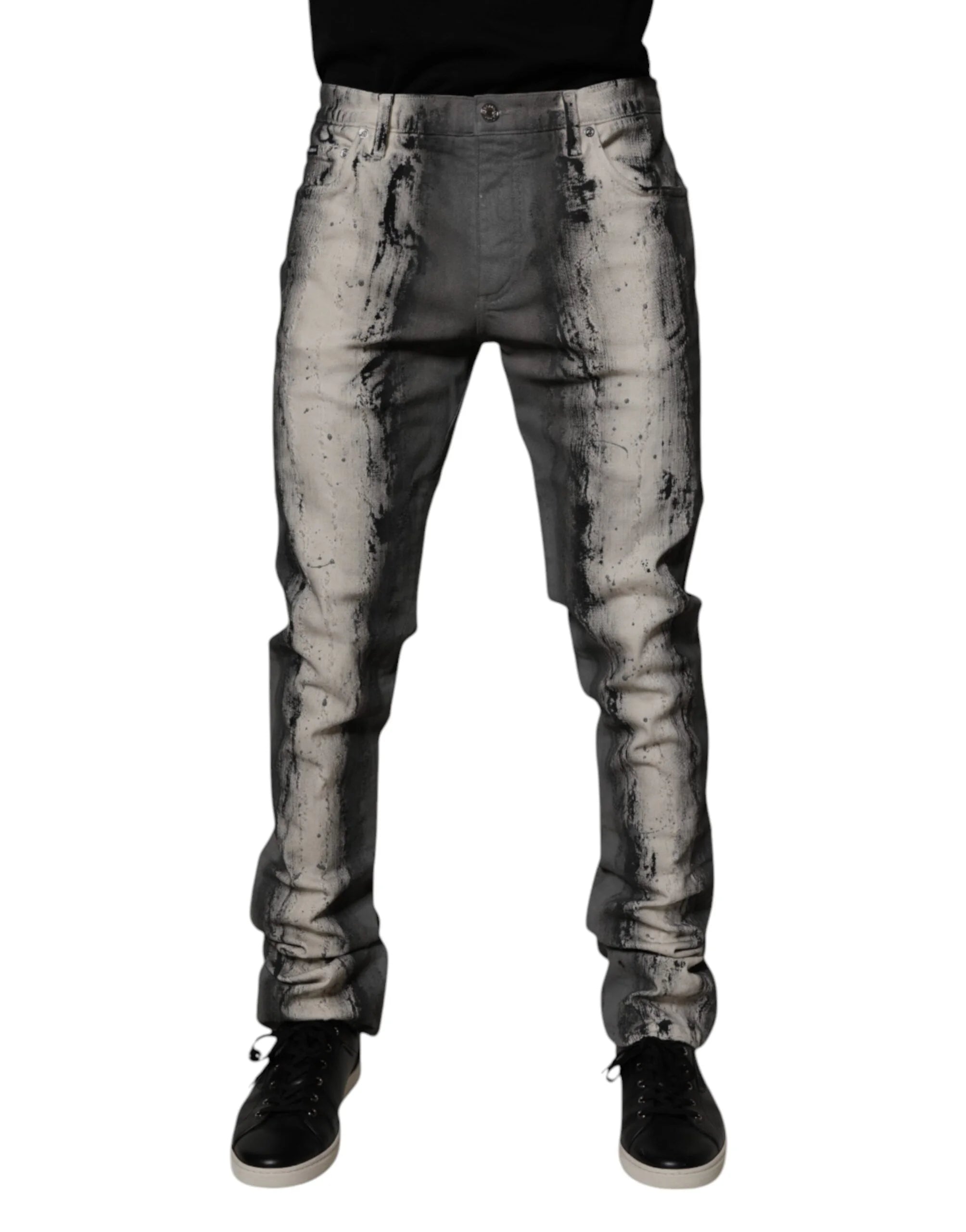 Dolce & Gabbana Gray Tie Dye Cotton Skinny Men Denim Jeans - IT48 | M - Jeans
