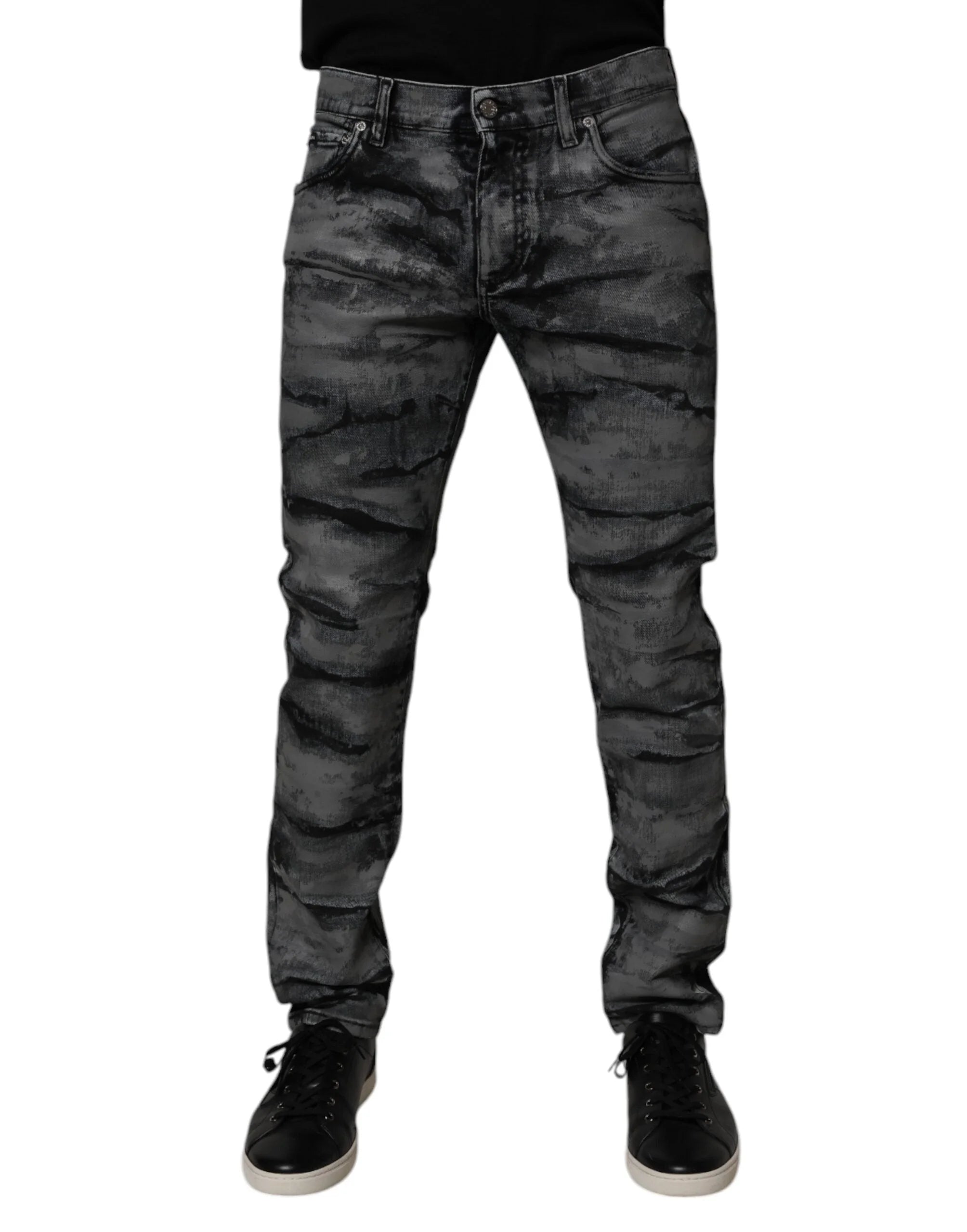 Dolce & Gabbana Gray Tie Dye Cotton Skinny Men Denim Jeans - IT48 | M - Jeans