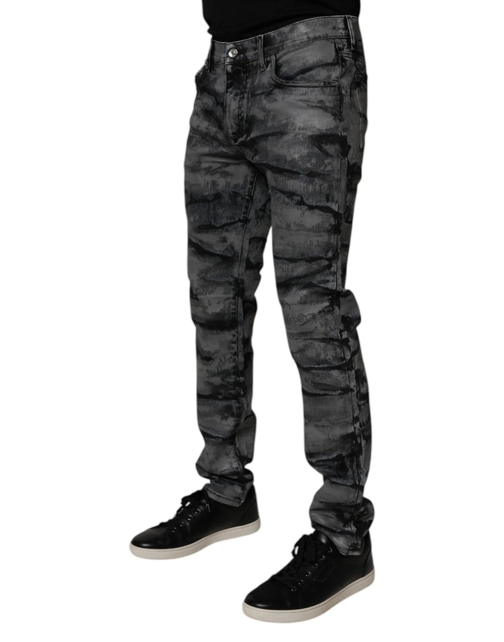 Dolce & Gabbana Gray Tie Dye Cotton Skinny Men Denim Jeans - IT48 | M - Jeans