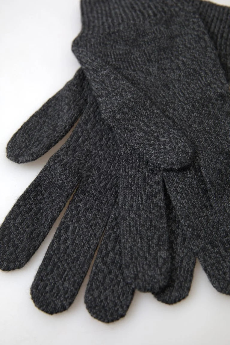 Dolce & Gabbana Gray Virgin Wool Knit Hands Mitten Men Gloves - Gloves & Mittens