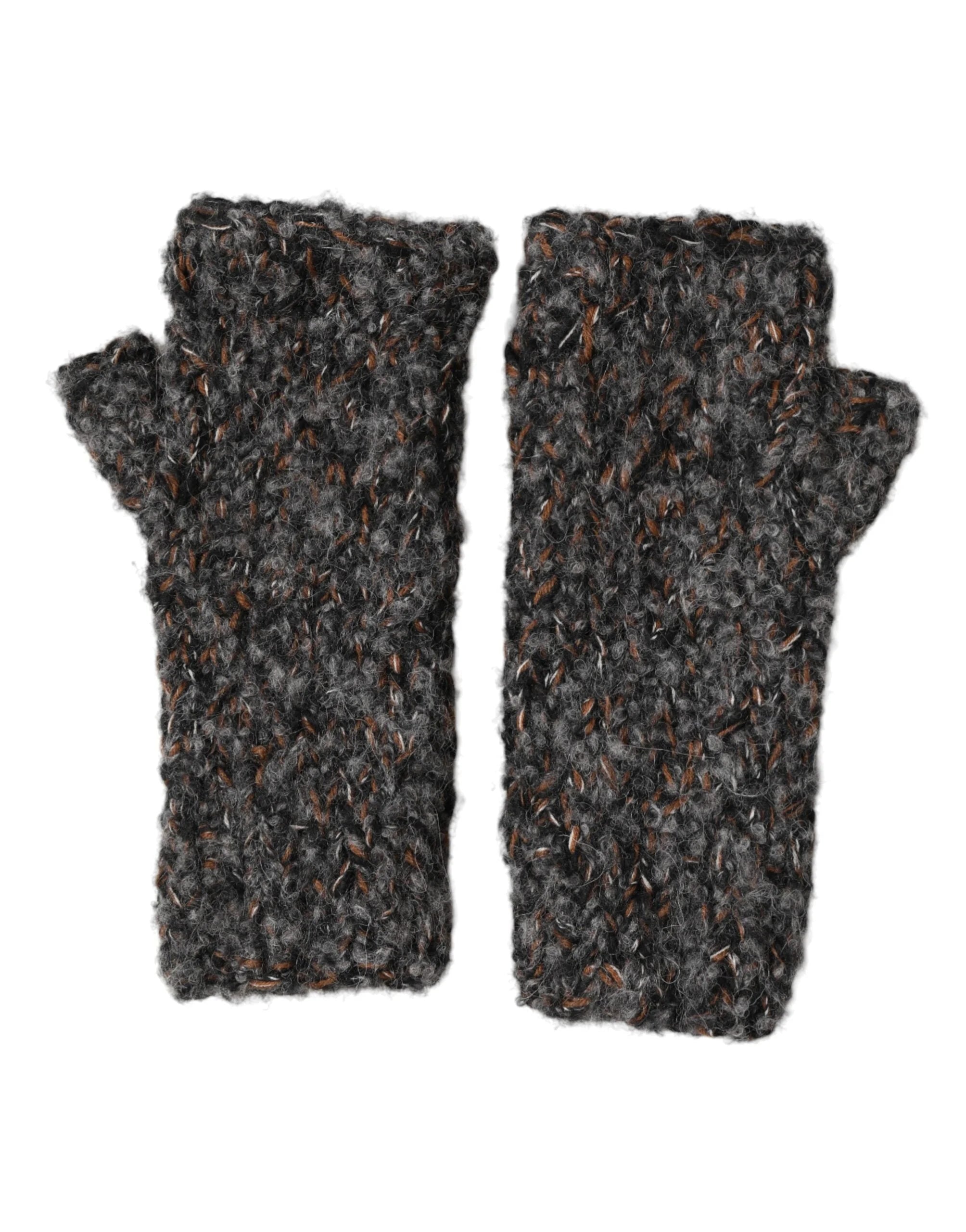 Dolce & Gabbana Gray Virgin Wool Knitted Fingerless Men Gloves - 9|M