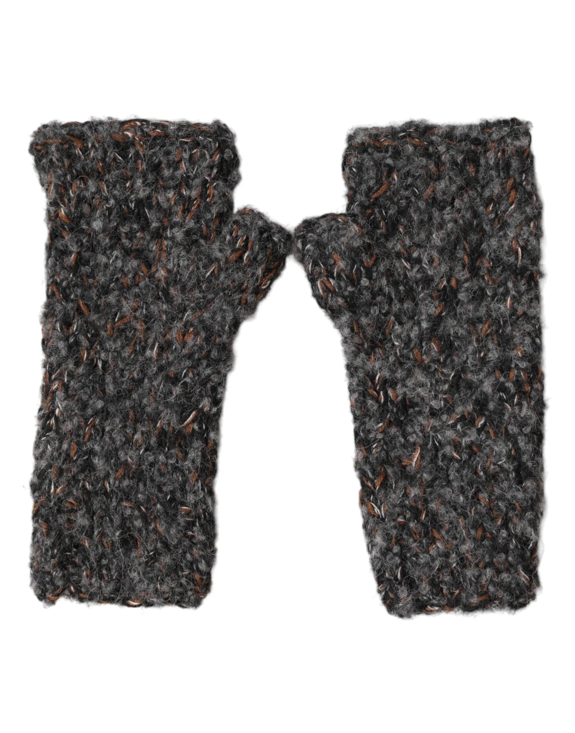 Dolce & Gabbana Gray Virgin Wool Knitted Fingerless Men Gloves - 9|M