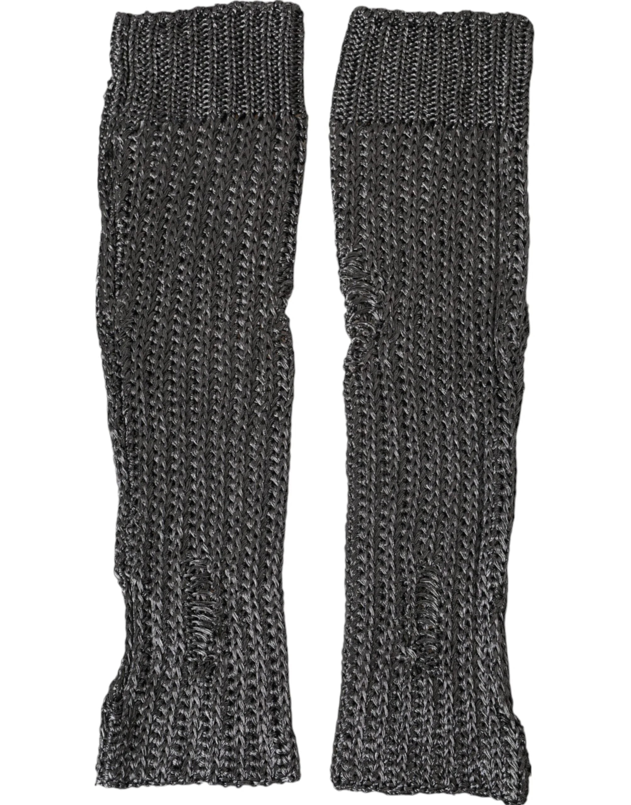 Dolce & Gabbana Gray Viscose Knitted Finger Less Gloves - 7.5|S - Gloves & Mittens