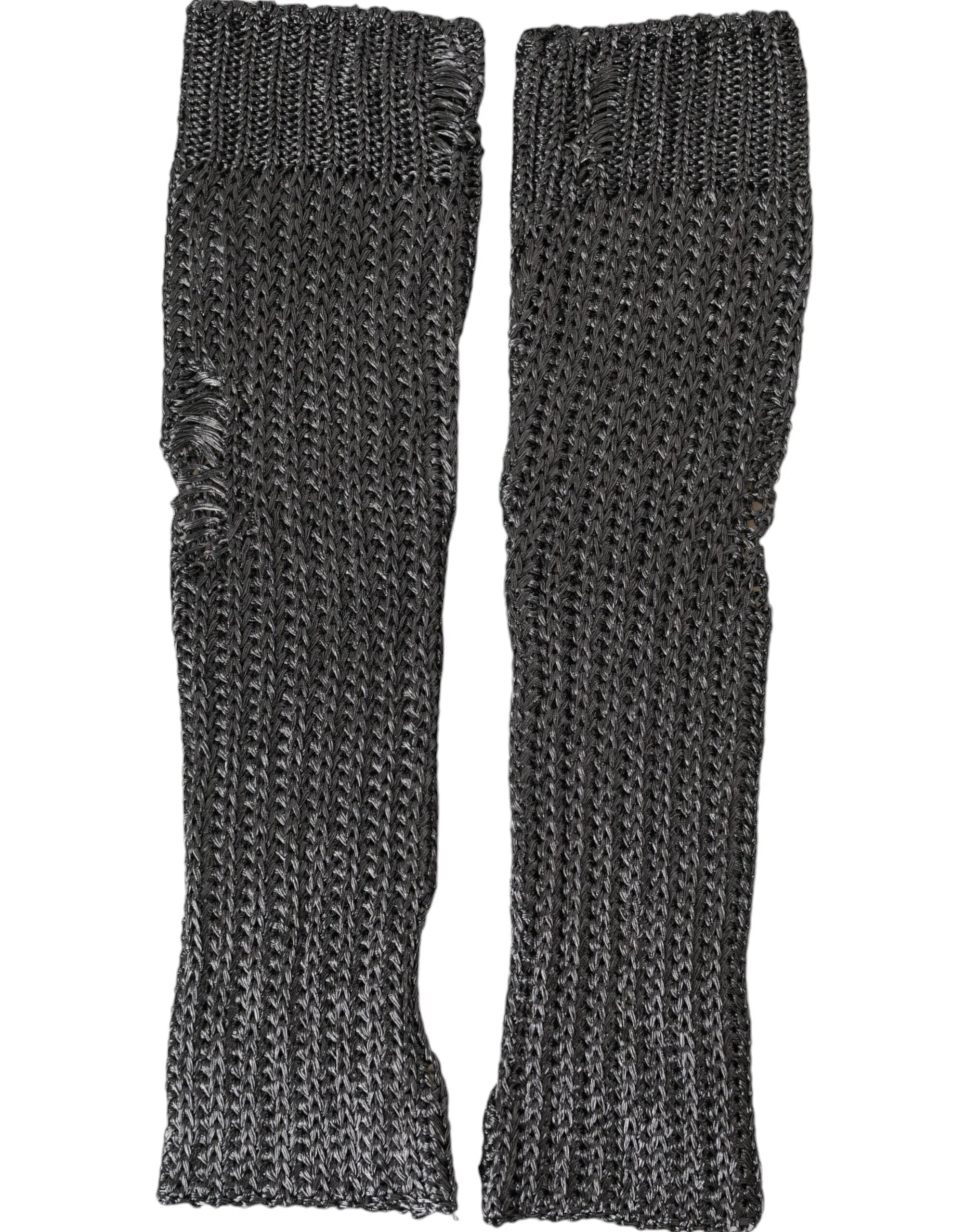 Dolce & Gabbana Gray Viscose Knitted Finger Less Gloves - 7.5|S - Gloves & Mittens