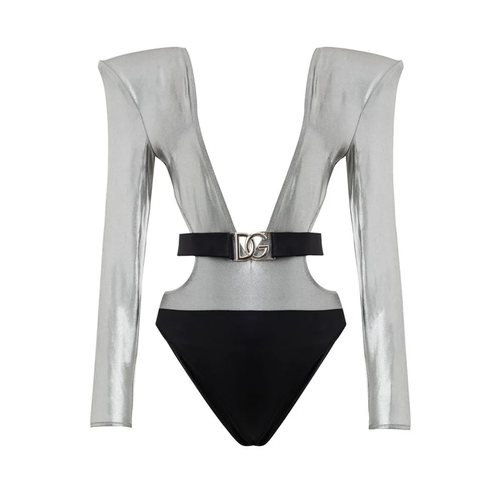 Dolce & Gabbana Gray Viscose One-Piece Swimsuit - IT2 | S - One-Piece Swimsuits