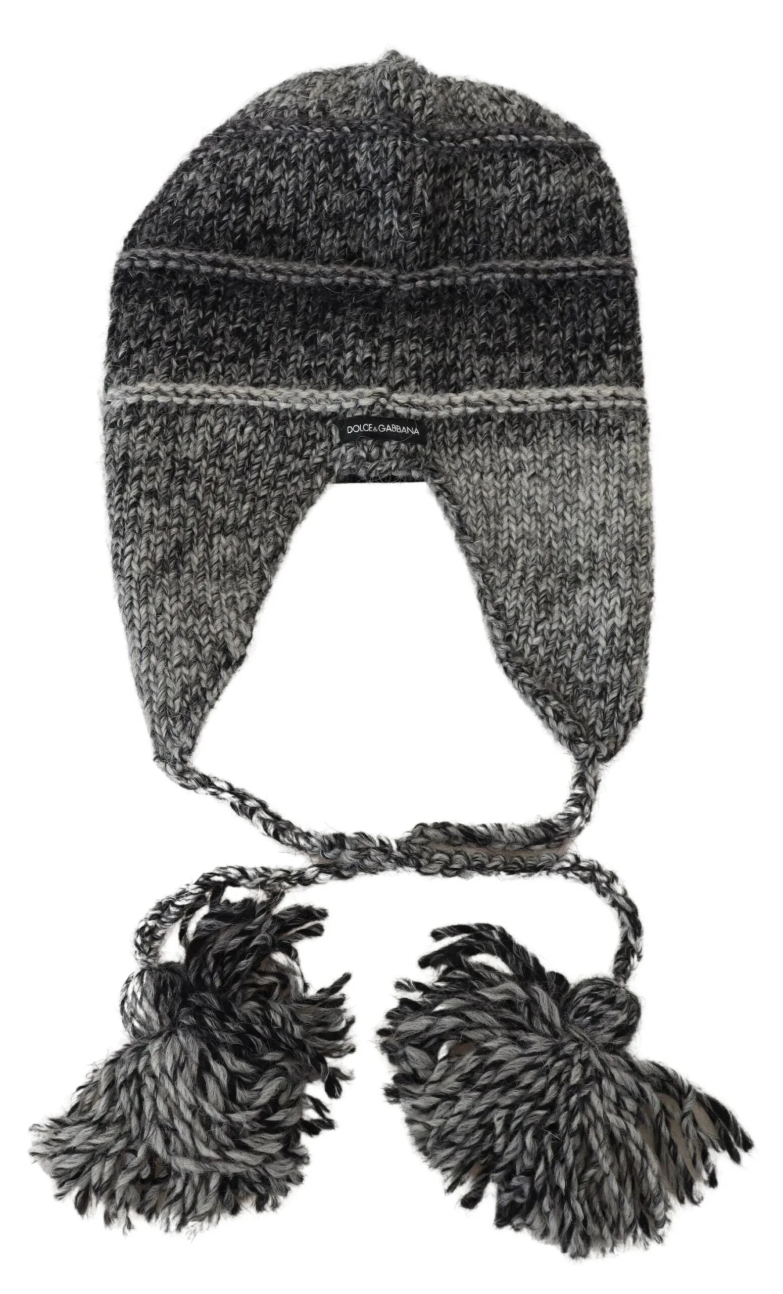 Dolce & Gabbana Gray Warm Fleece Ear Flaps Knit Beanie Hat - Beanies