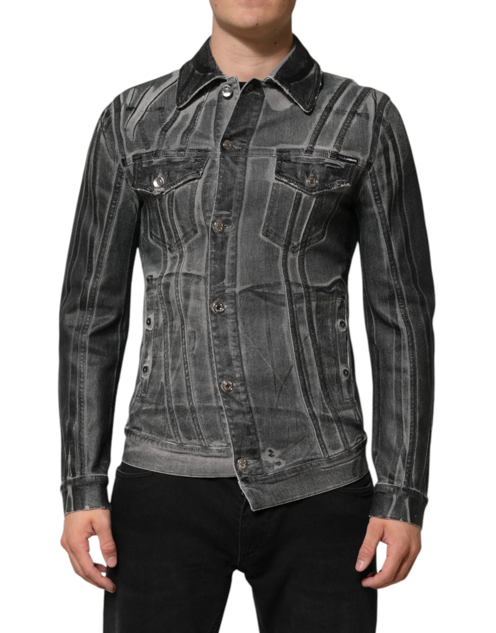Dolce & Gabbana Gray Washed Cotton Stretch Denim Jacket - IT48 | M - Trucker Jackets