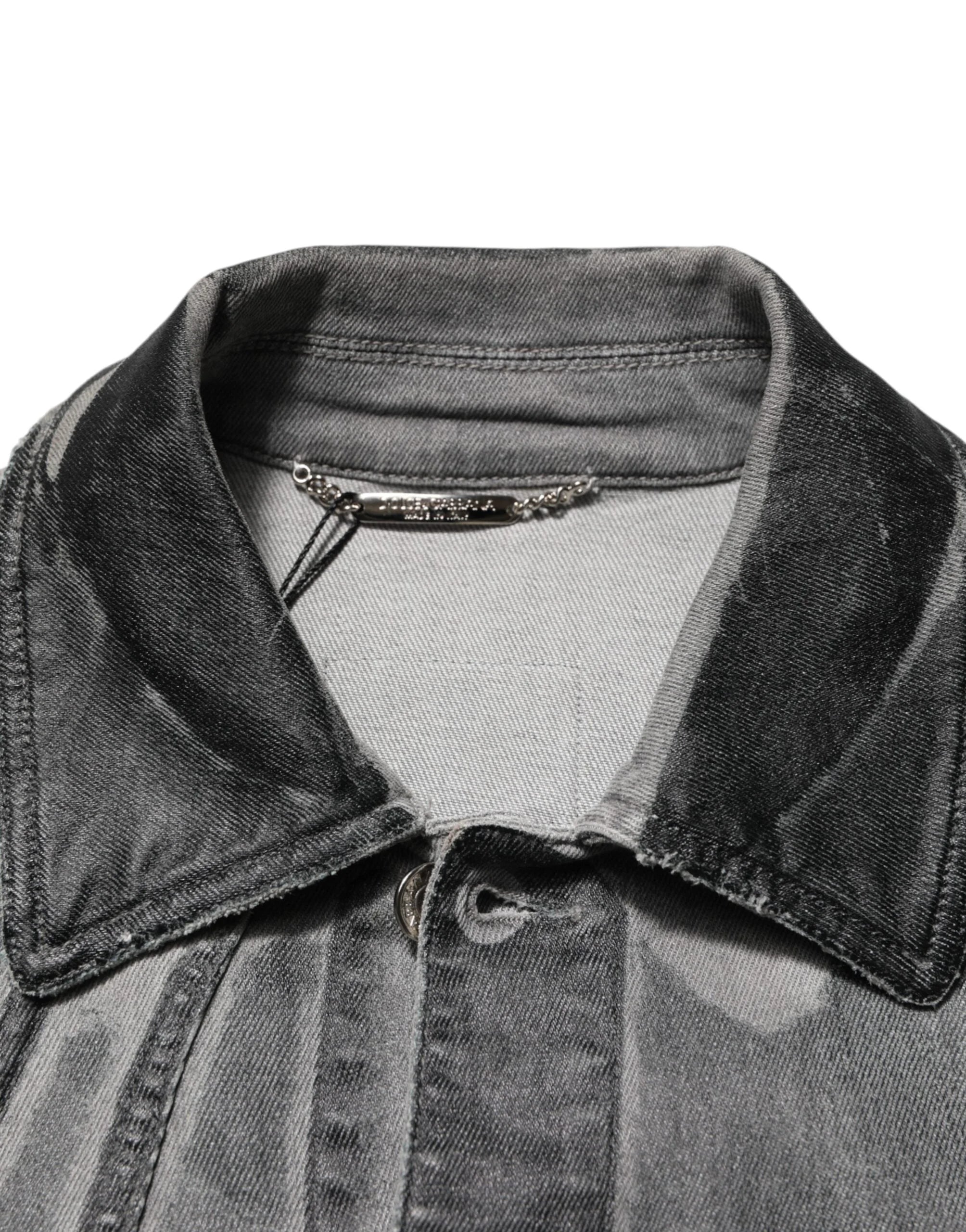 Dolce & Gabbana Gray Washed Cotton Stretch Denim Jacket - IT48 | M - Trucker Jackets