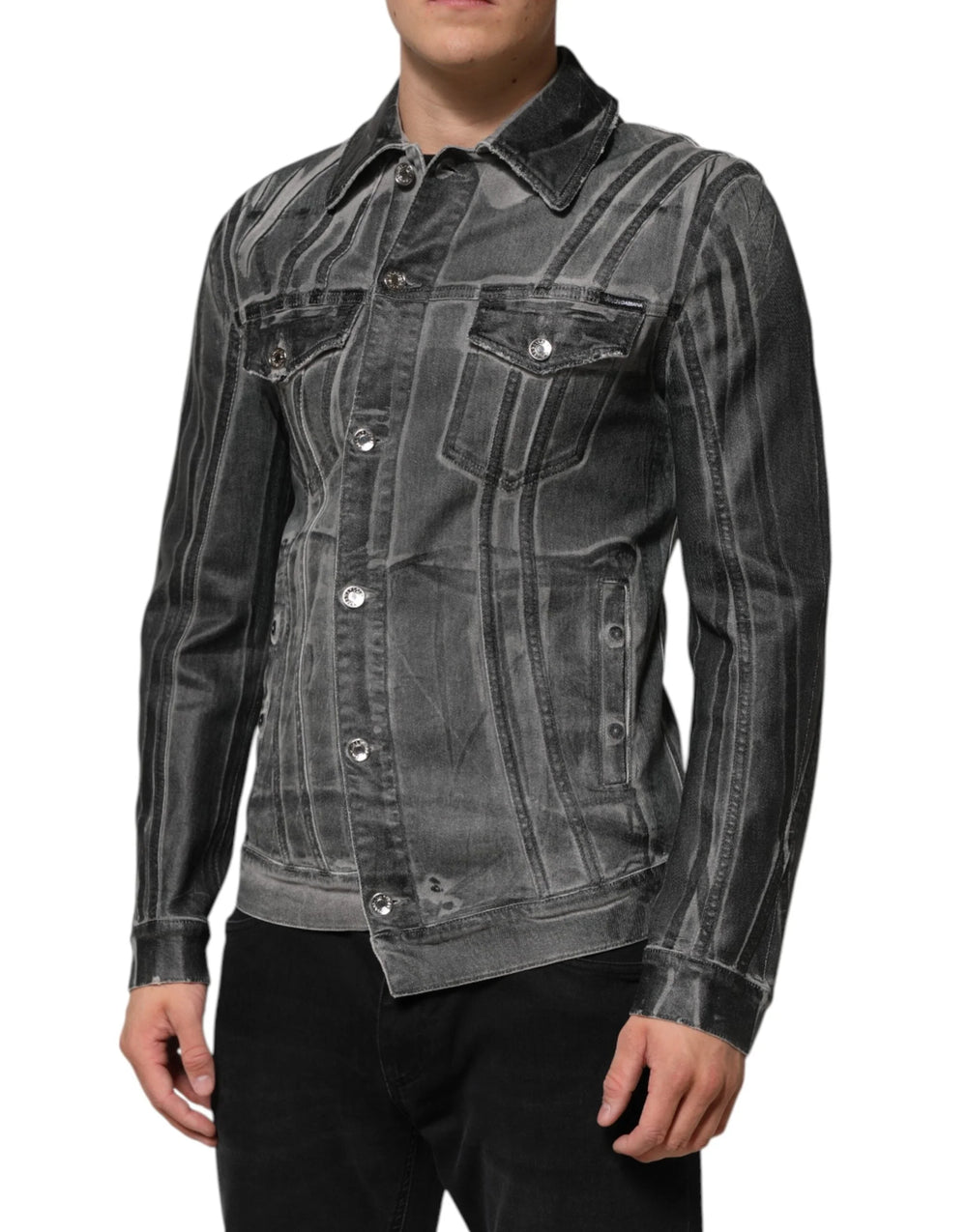 Dolce & Gabbana Gray Washed Cotton Stretch Denim Jacket - IT48 | M - Trucker Jackets