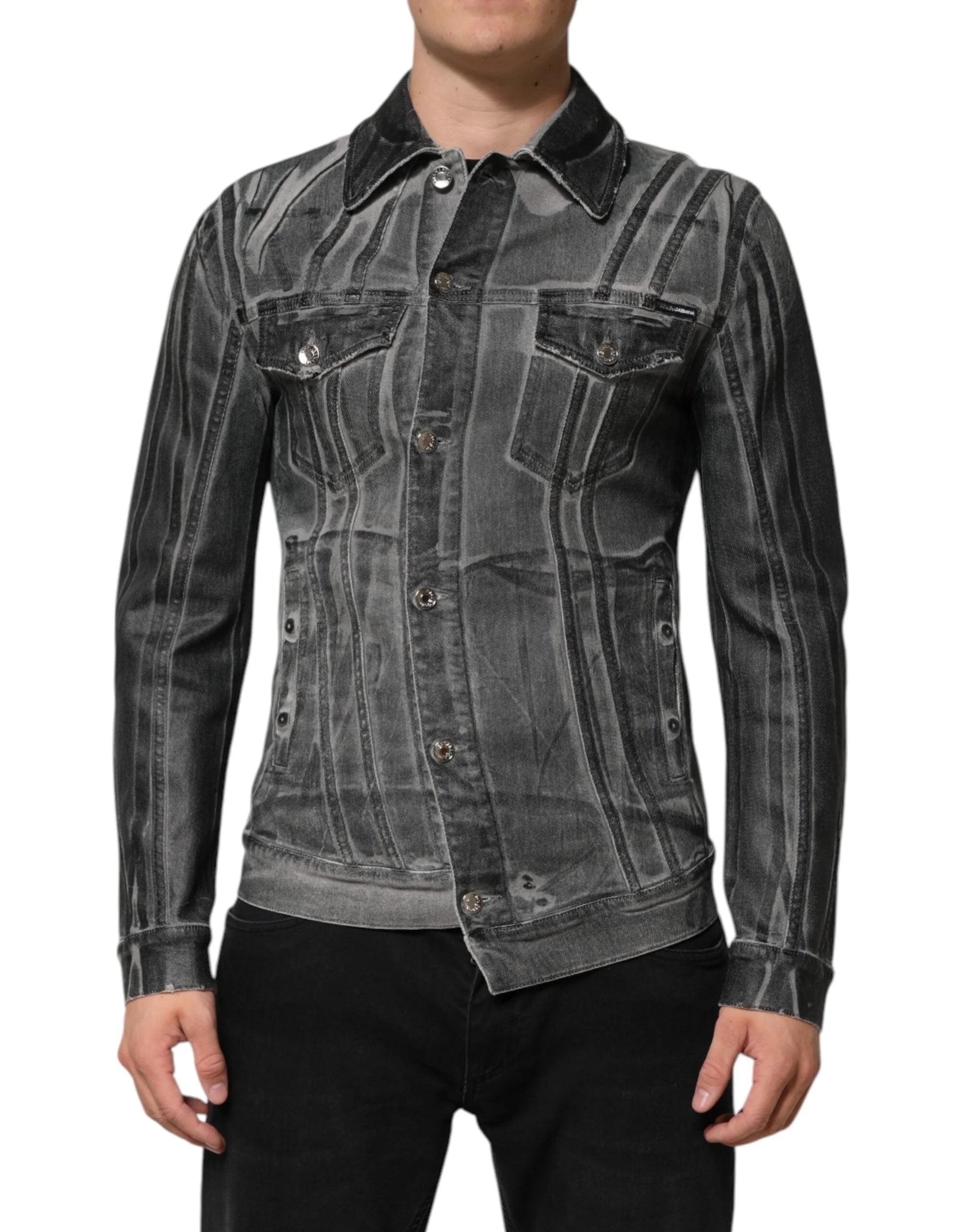 Dolce & Gabbana Gray Washed Cotton Stretch Denim Jacket - IT48 | M - Trucker Jackets