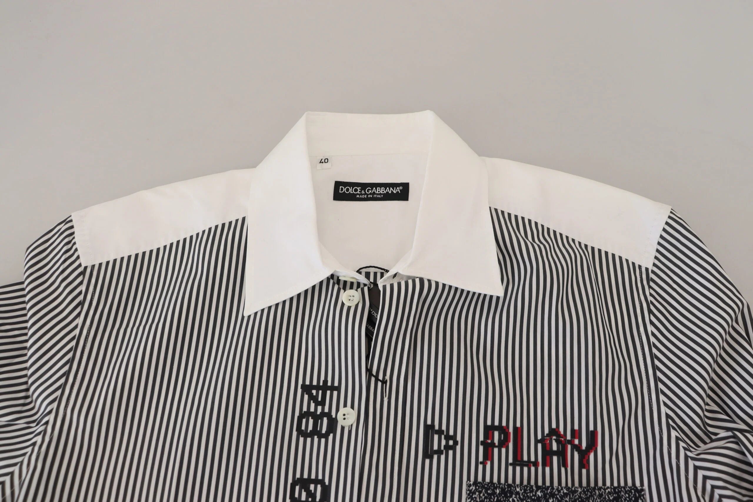 Dolce & Gabbana Gray White Striped Slim Fit Shirt - Shirts