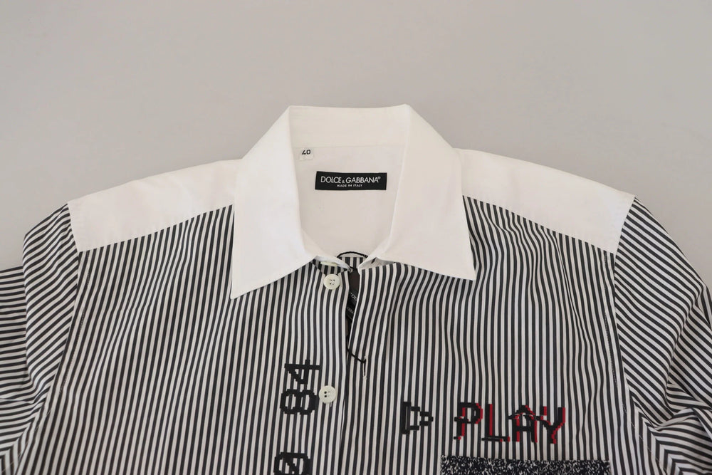 Dolce & Gabbana Gray White Striped Slim Fit Shirt - Shirts