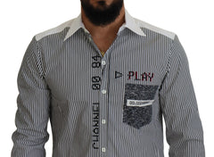 Dolce & Gabbana Gray White Striped Slim Fit Shirt - Shirts