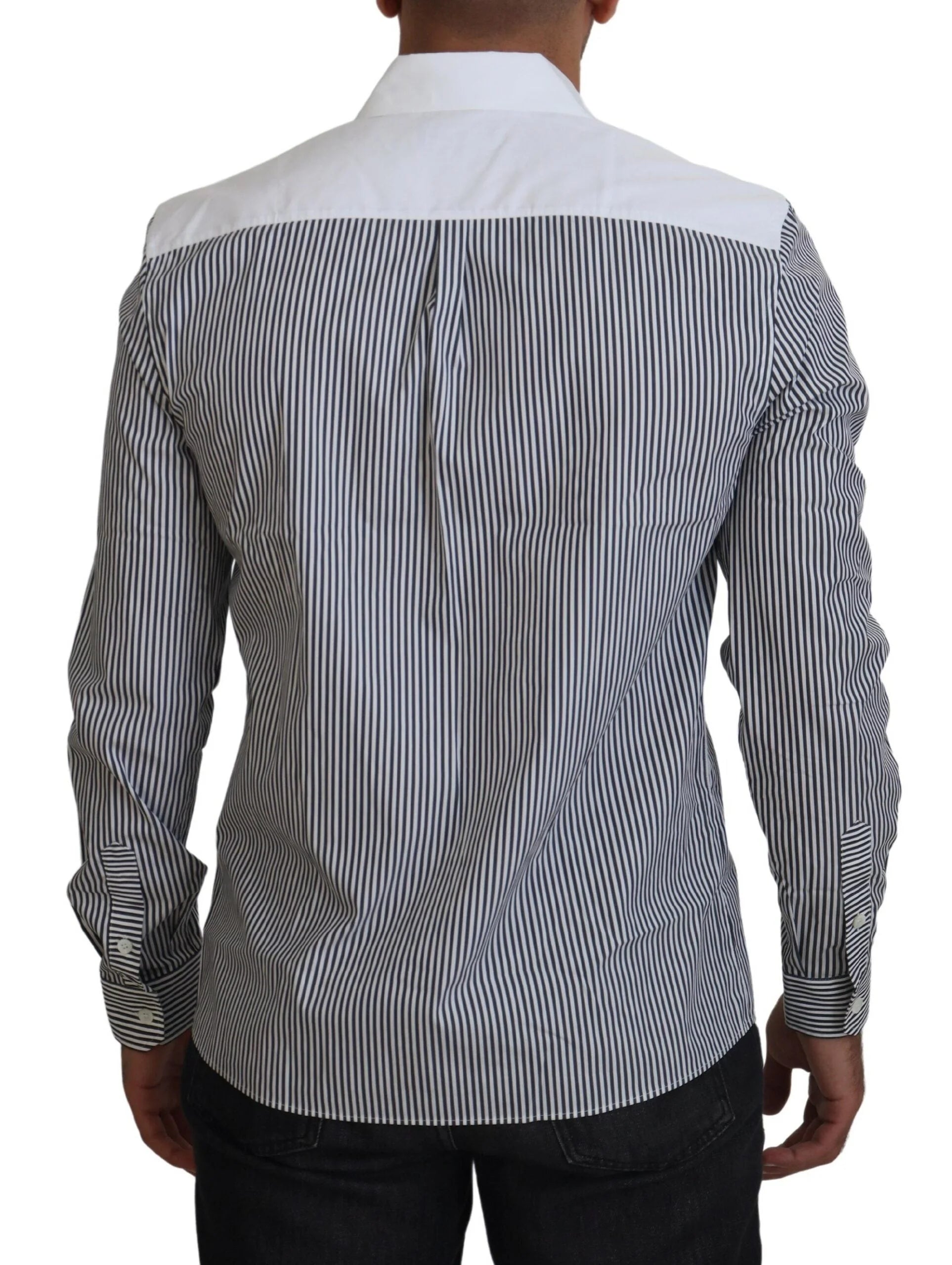 Dolce & Gabbana Gray White Striped Slim Fit Shirt - Shirts