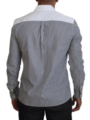 Dolce & Gabbana Gray White Striped Slim Fit Shirt - Shirts