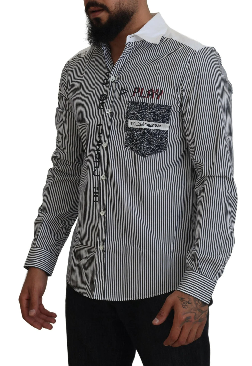 Dolce & Gabbana Gray White Striped Slim Fit Shirt - Shirts